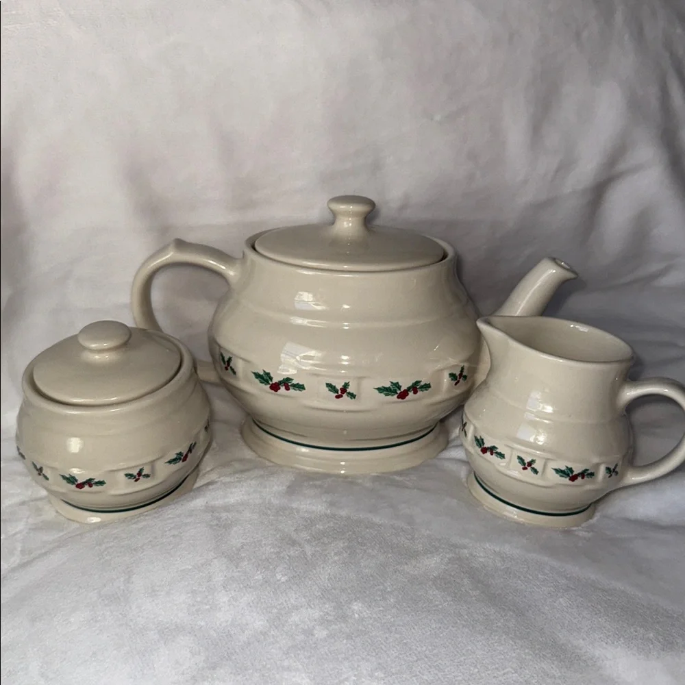 Longaberger Pottery Cream Teapot -Sugar And‎ Cream Set
